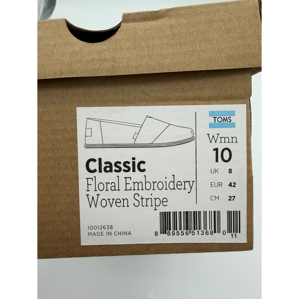 TOMS Classic Floral Embroidery Woven Stripe Alpargata Women Size 10 Cream Navy - Picture 8 of 9